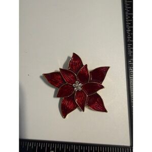 Eisenberg Ice Red Enamel Poinsettia Brooch Gold Tone Christmas Holiday Pin